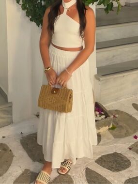 White Maxi Skirt with Elastic Waistband